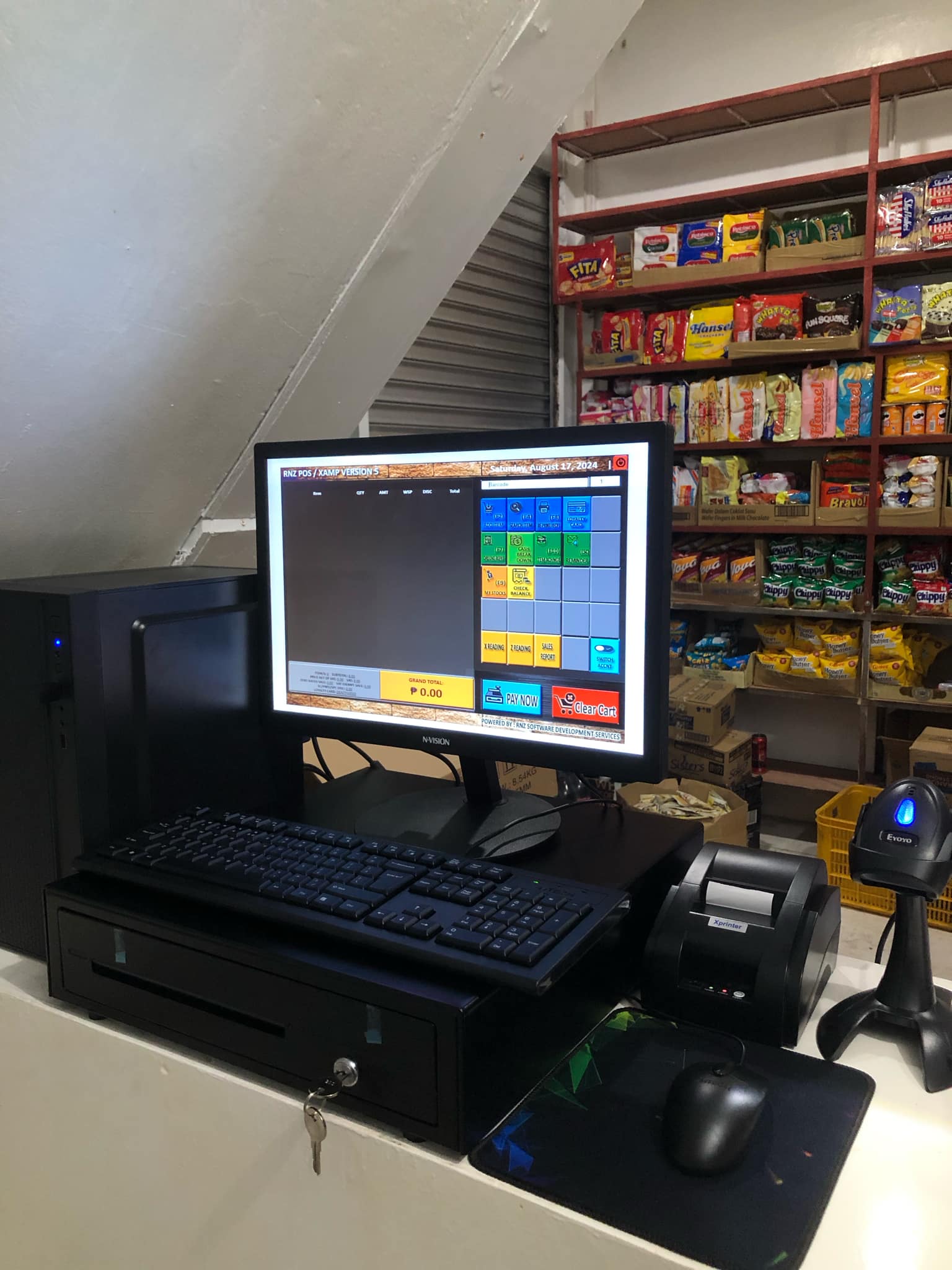 RNZ POS station with inventory shelves
